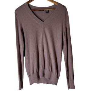 Moda International V Neck Purple Silk Cashmere Blend Lightweight Sweater Sz M